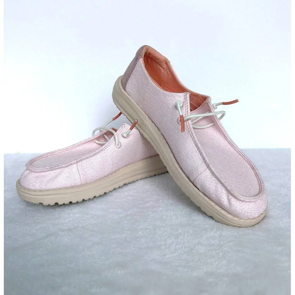 Hey Dude Kids Wendy Y Sugar Shine Pink Metallic Loafers Size YT3 comfort walking